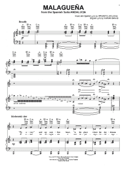 page one of Malaguena (Piano, Vocal & Guitar Chords (Right-Hand Melody))