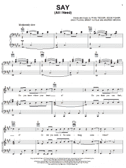 page one of Say (All I Need) (Piano, Vocal & Guitar Chords (Right-Hand Melody))