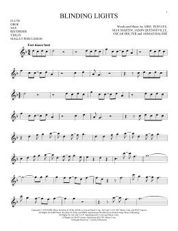 page one of Blinding Lights (Instrumental Solo – Treble Clef High Range)