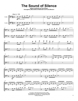 page one of The Sound Of Silence (Cello Duet)