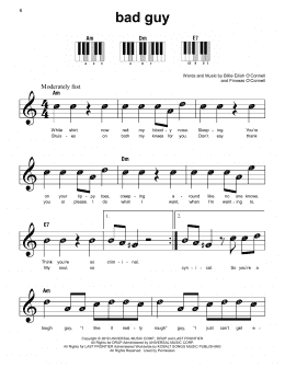page one of bad guy (Super Easy Piano)