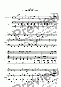 page one of Freilach -Clarinet and Piano