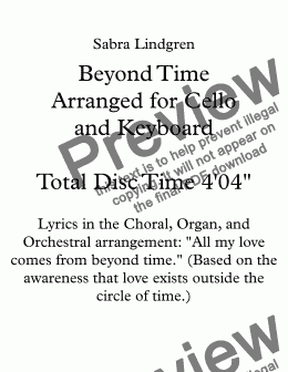 page one of Beyond Time Arranged for Cello and Keyboard
