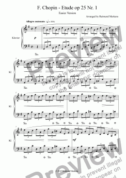 page one of Chopin Etude op. 25 No 1 - Less difficult arranged version for intermediate players