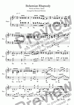 page one of Queen - Bohemian Rhapsody - Piano Solo Arrangement by Reimund Merkens