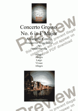 page one of CORELLI, A. - Concerto Grosso No. 6 in F Major - arr. for String Quartet by Gerald Manning