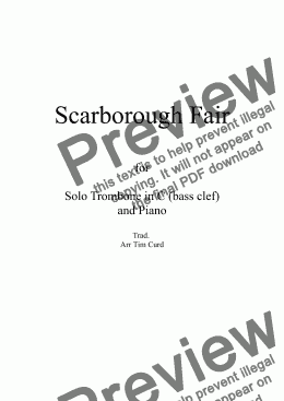 page one of Scarborough Fair for Solo Trombone in C (bass clef) and Piano