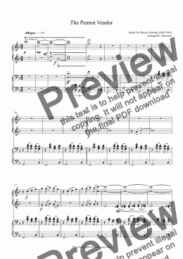 page one of Simons - The Peanut Vendor  arranged for 4 hand piano duet.