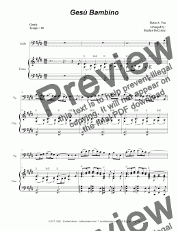 page one of Gesu Bambino (for Cello solo and Piano)