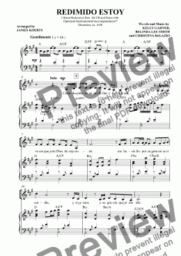 page one of REDIMIDO ESTOY I Stand Redeemed Para  SA TB and Piano with  Optional Instrumental Accompaniment* Duration: ca. 4:00