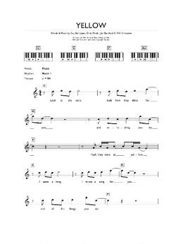 page one of Yellow (Piano Chords/Lyrics)