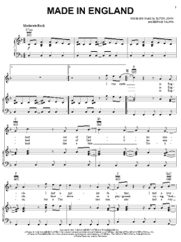 page one of Made In England (Piano, Vocal & Guitar Chords (Right-Hand Melody))