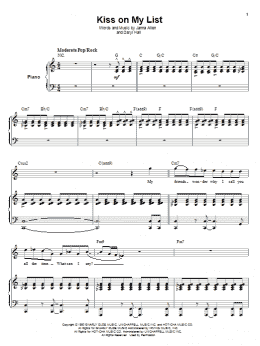 page one of Kiss On My List (Piano & Vocal)