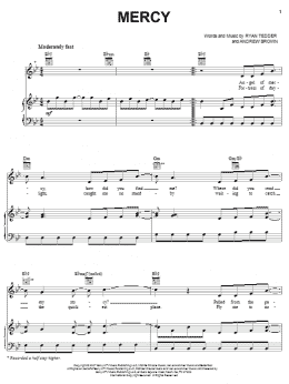 page one of Mercy (Piano, Vocal & Guitar Chords (Right-Hand Melody))