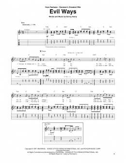 page one of Evil Ways (Guitar Tab)