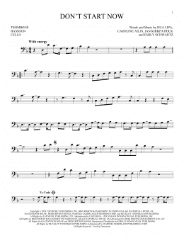 page one of Don't Start Now (Instrumental Solo – Bass Clef)