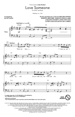 page one of Love Someone (arr. Jack Zaino) (SAB Choir)