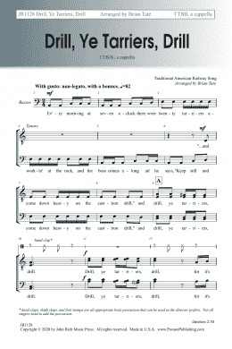 page one of Drill, Ye Tarriers, Drill (TTBB Choir)