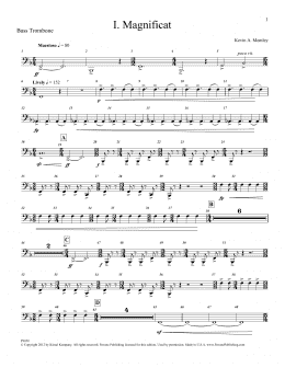 page one of Magnificat (Brass and Percussion) (Parts) - Bass Trombone (Choir Instrumental Pak)