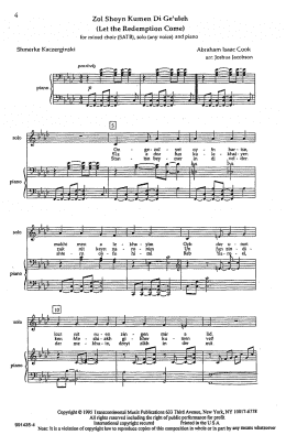 page one of Zol Shoyn Kumen Di Ge'uleh (Let the Redemption Come) (arr. Joshua Jacobson) (SATB Choir)