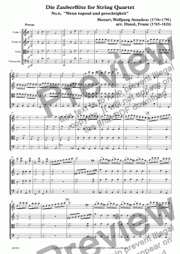 page one of Die Zauberflöte for String Quartet, No.6,  "Wenn tugend und gerechtigkeit"
