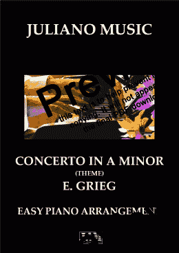 page one of THEME FROM " CONCERTO IN A MINOR" (EASY PIANO) - E. GRIEG