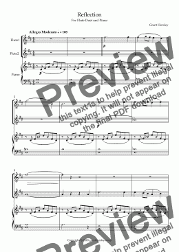 page one of "Reflection" Flute Duet and Piano- early Intermediate