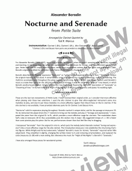 page one of Nocturne and Serenade from Petite Suite for Clarinet Quartet