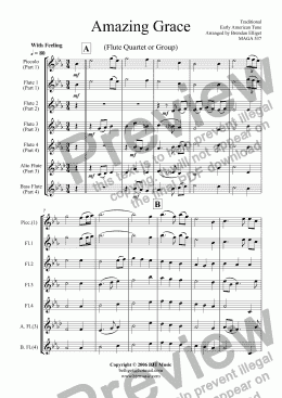 page one of Amazing Grace (Flute Quartet or Group)