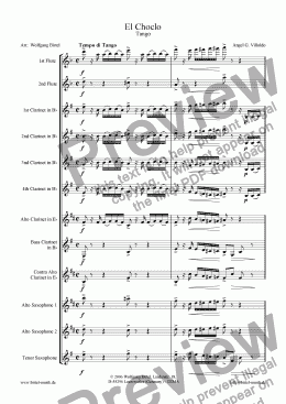 page one of El Choclo. Tango (Clarinet choir)