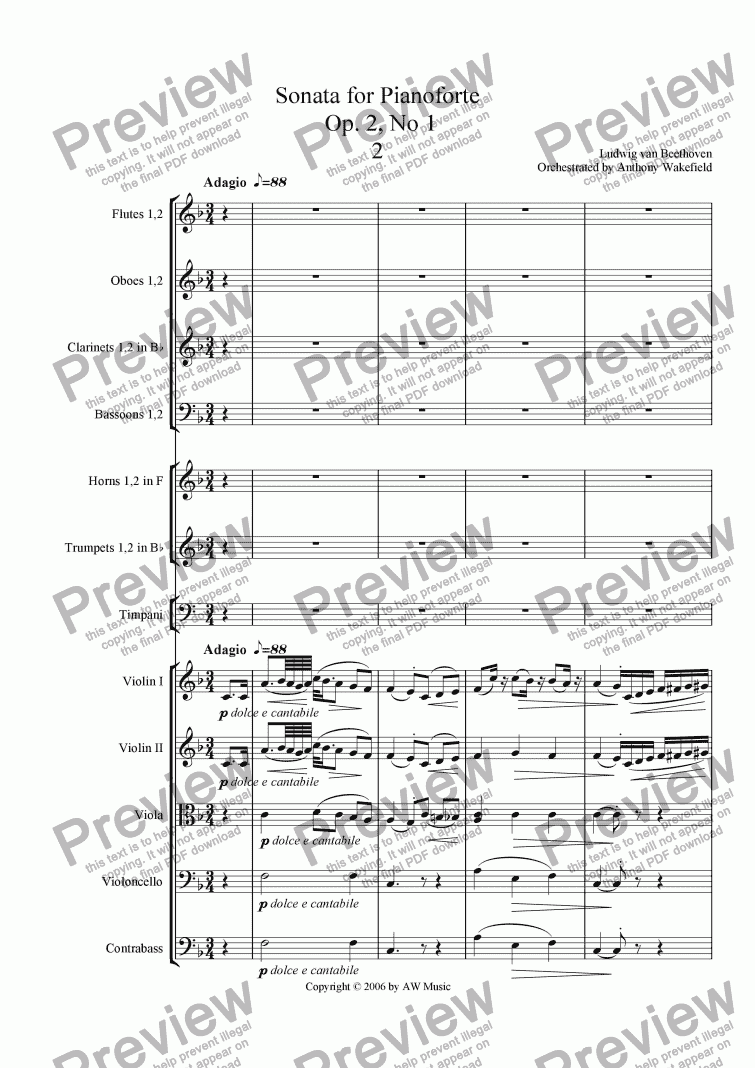 page one of Sonata for Pianoforte [for Orchestra] 2