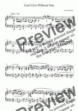 page one of "Can't Live Without You" Romantic Ballad for Weddings etc- Solo Piano