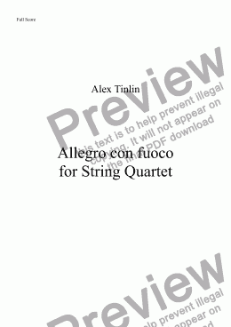 page one of Allegro con fuoco for String Quartet