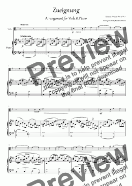page one of Zueignung  - Richard Strauss. Arr. Viola & Piano 