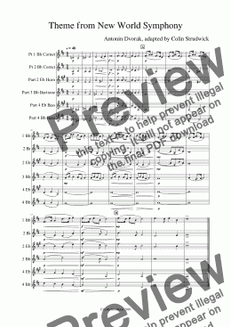 page one of Theme from New World Symphony - quartet (flexible parts)