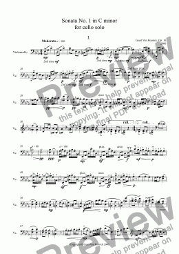 page one of Sonata No. 1 in C minor for cello solo, Op. 16 - I. Moderato