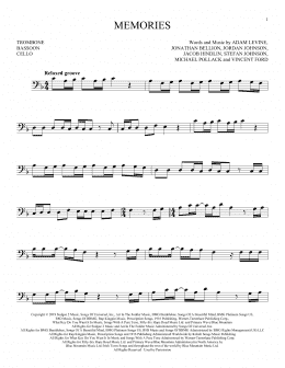 page one of Memories (Instrumental Solo – Bass Clef)