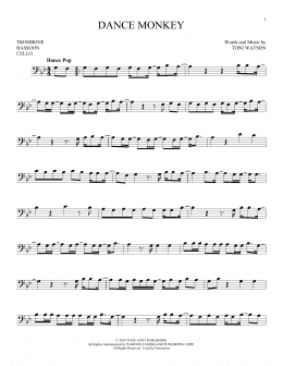 page one of Dance Monkey (Instrumental Solo – Bass Clef)