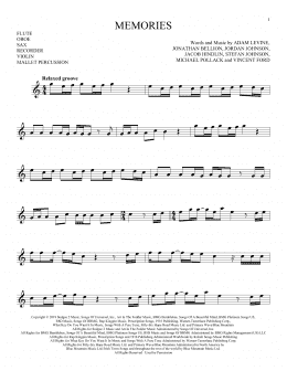 page one of Memories (Instrumental Solo – Treble Clef High Range)