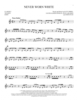 page one of Never Worn White (Instrumental Solo – Treble Clef Low Range)