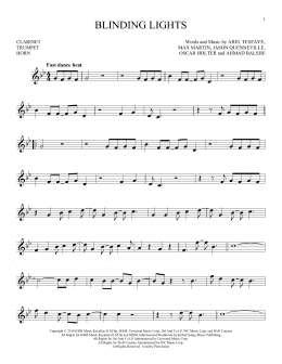 page one of Blinding Lights (Instrumental Solo – Treble Clef Low Range)