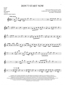 page one of Don't Start Now (Instrumental Solo – Treble Clef High Range)