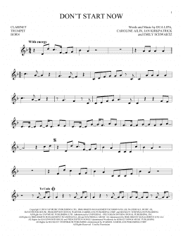 page one of Don't Start Now (Instrumental Solo – Treble Clef Low Range)