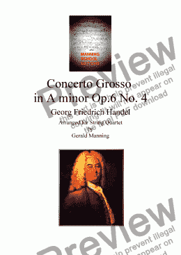 page one of HANDEL, G.F. - Concerto Grosso Op.6, No,4 in A minor - arr. for String Quartet by Gerald Manning