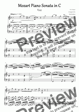page one of Mozart Piano Sonata in C K545 Solo Violin & Piano