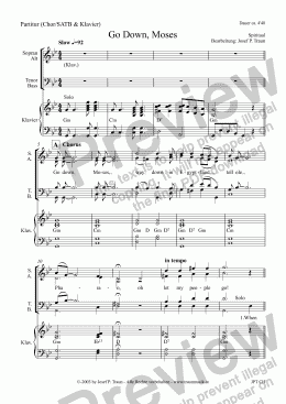 page one of Go Down, Moses (CHOR/SATB & Klavier)