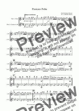 page one of Pizzicato Polka (Flute & Clarinet in B-flat)