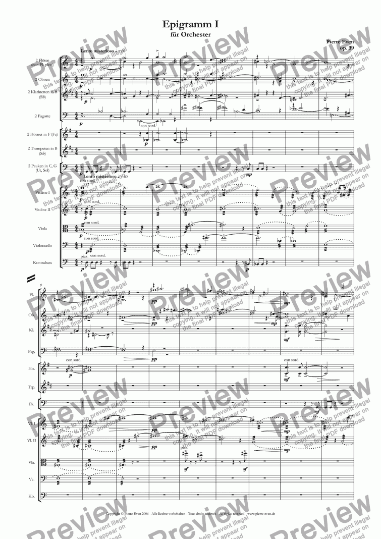 page one of Epigramm I - for Orchestra, op. 39