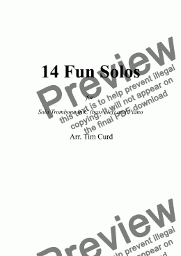 page one of 14 Fun Solos for Trombone in C (bass clef) and Piano