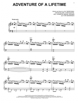 page one of Adventure Of A Lifetime (Piano, Vocal & Guitar Chords (Right-Hand Melody))